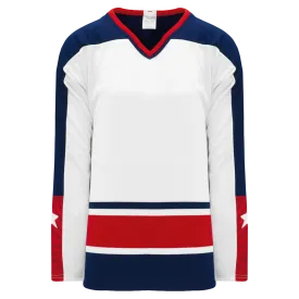 Athletic Knit (AK) H550BKA-CLM691BK Pro Series - Adult Knitted Columbus Blue Jackets White Hockey Jersey