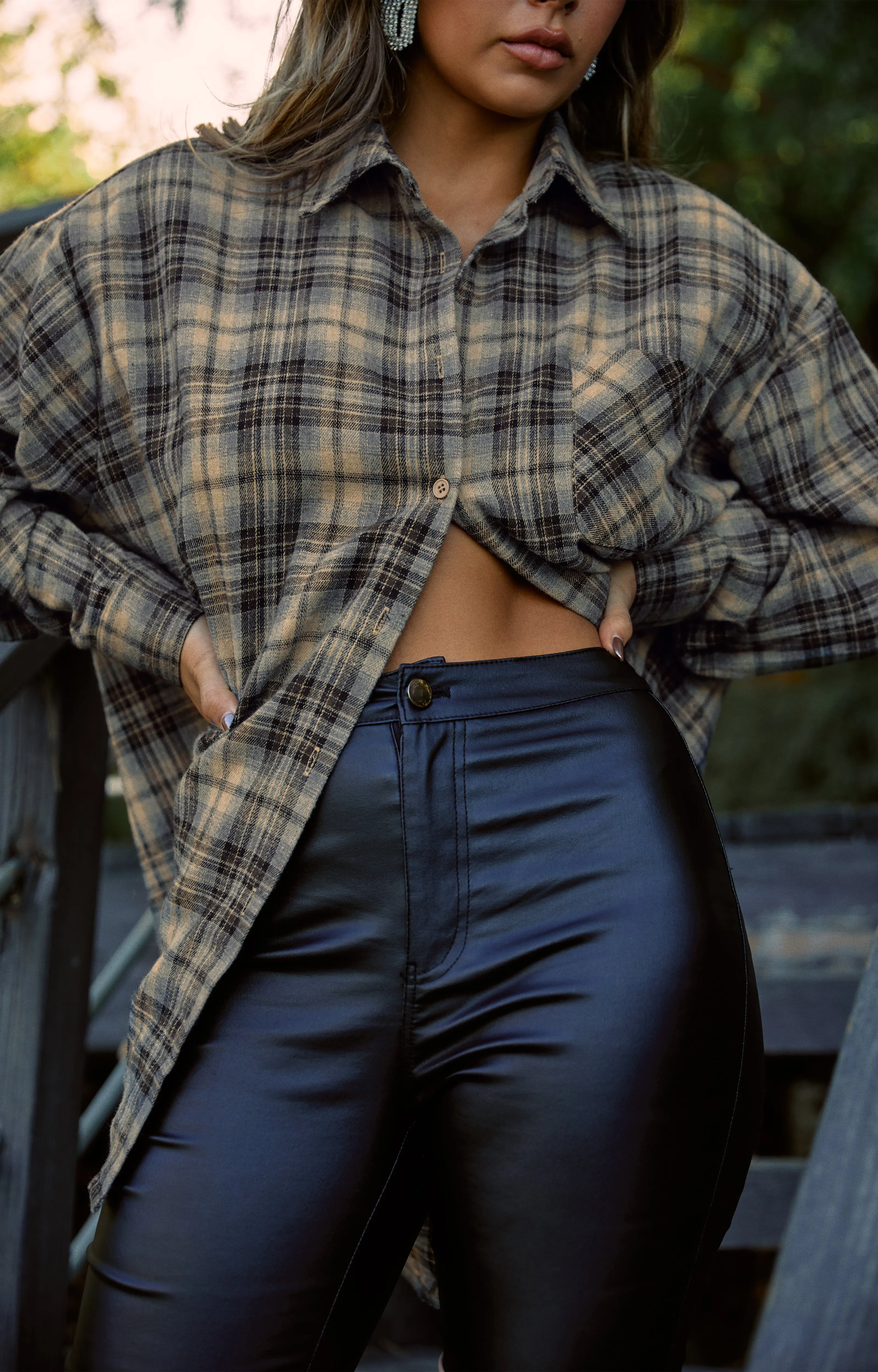 Aurina Oversized Plaid Shirt - Navy