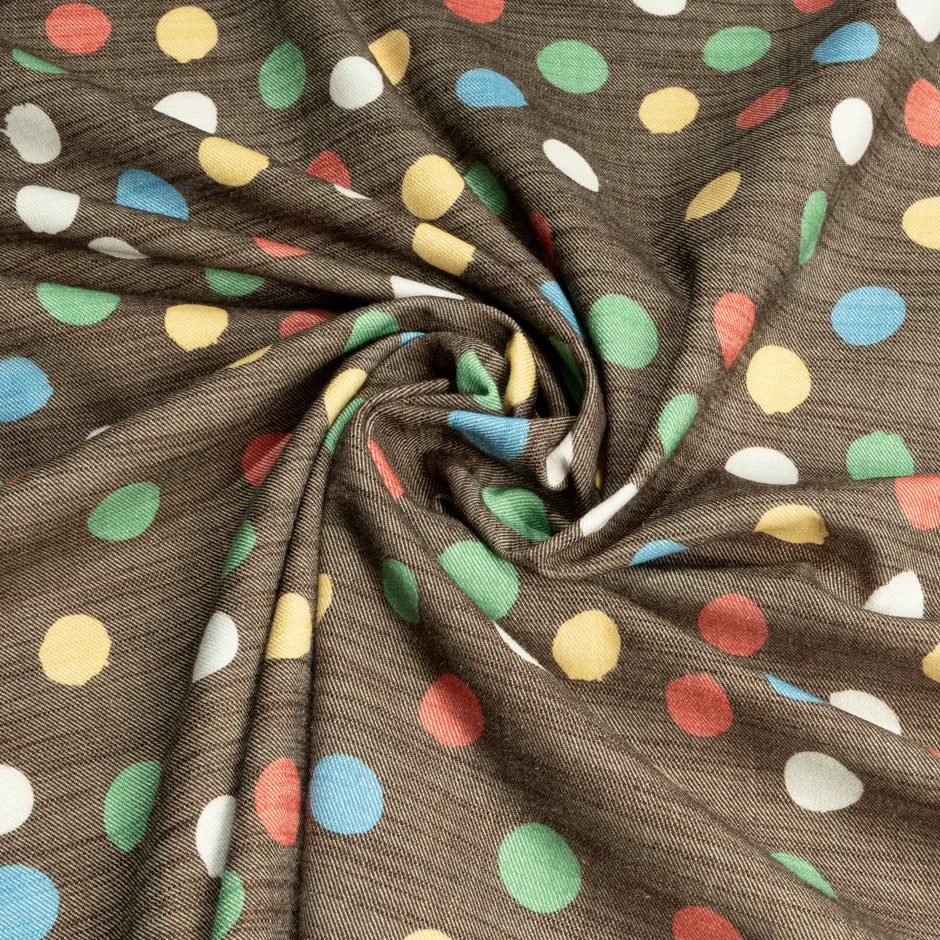 Brown Cotton Blend Multi Spotted Stretch Denim