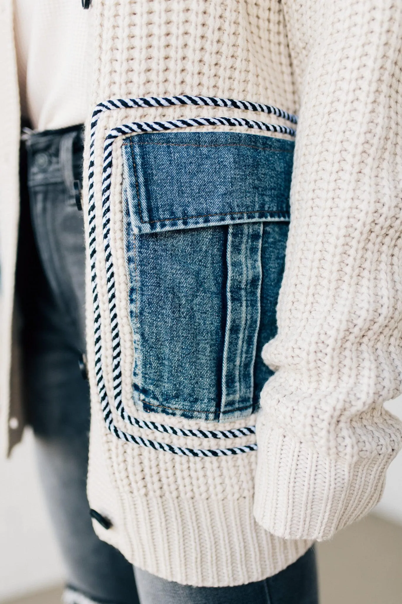 Denim Pocket Chunky Sweater