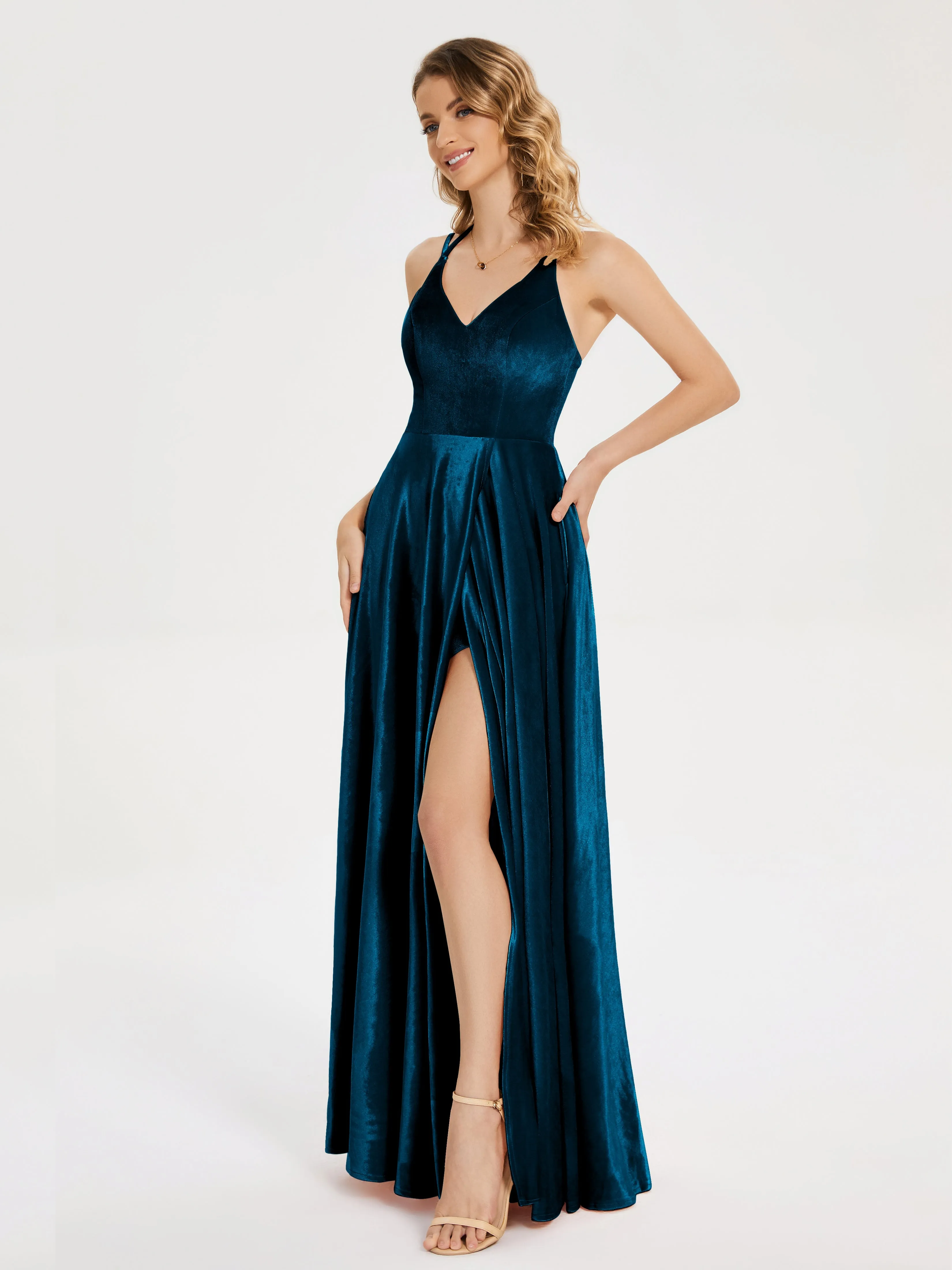 Elsie Modest Split Velvet Mother of the Bride Dresses