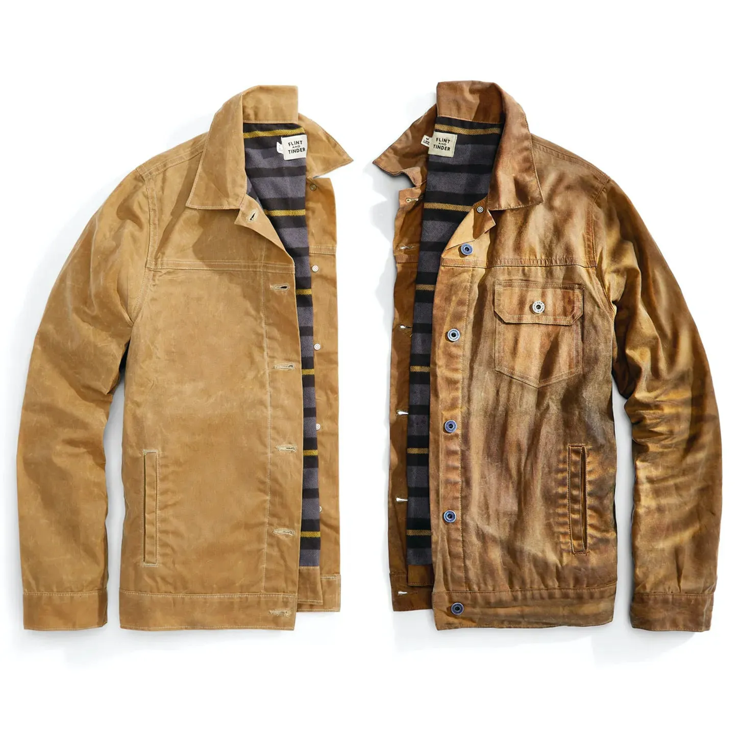 Flannel-Lined Waxed Trucker Jacket in Field Tan