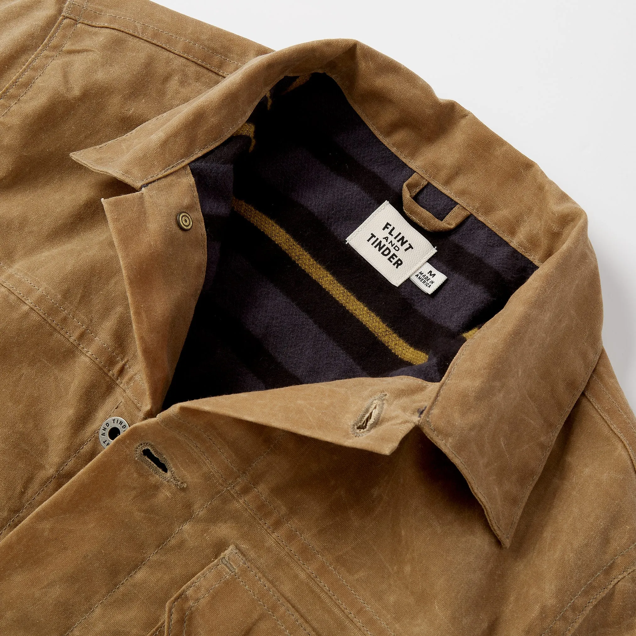 Flannel-Lined Waxed Trucker Jacket in Field Tan