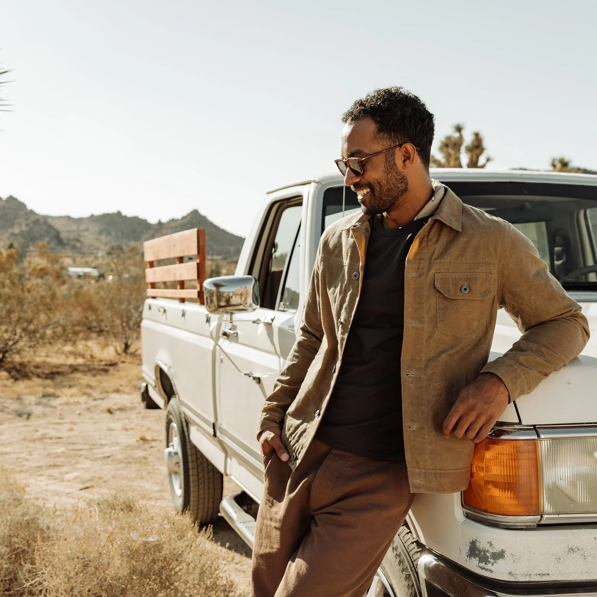 Flannel-Lined Waxed Trucker Jacket in Field Tan