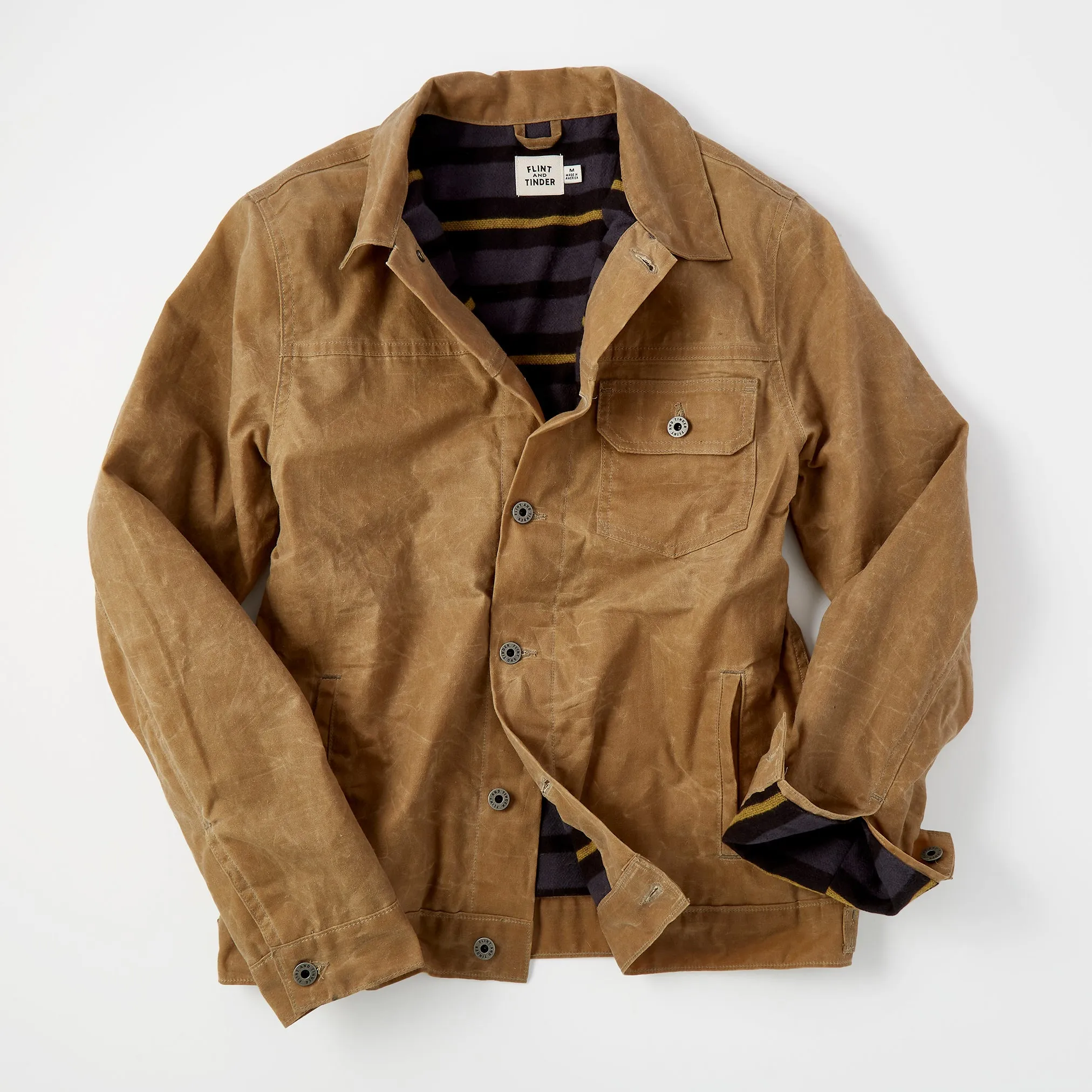 Flannel-Lined Waxed Trucker Jacket in Field Tan