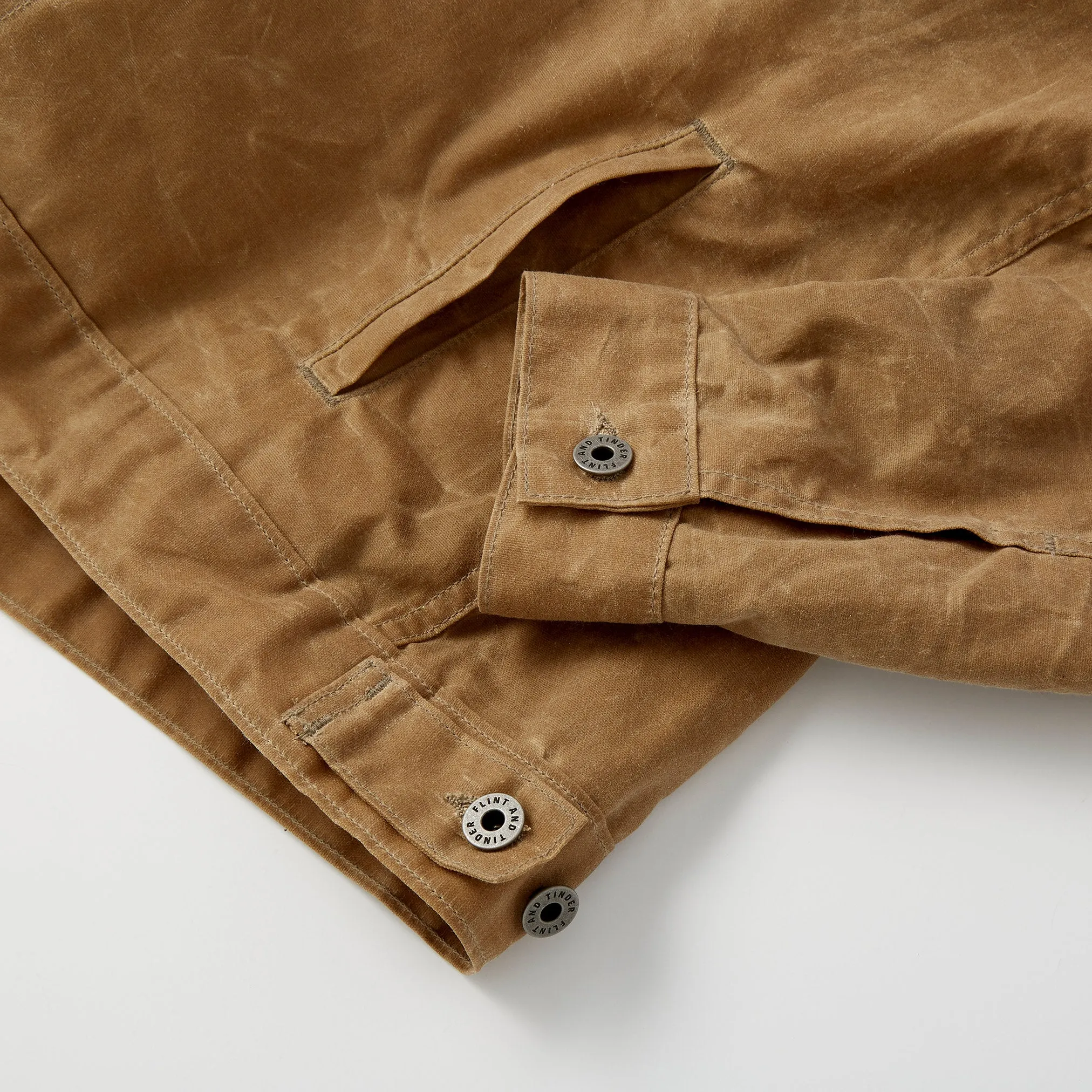 Flannel-Lined Waxed Trucker Jacket in Field Tan