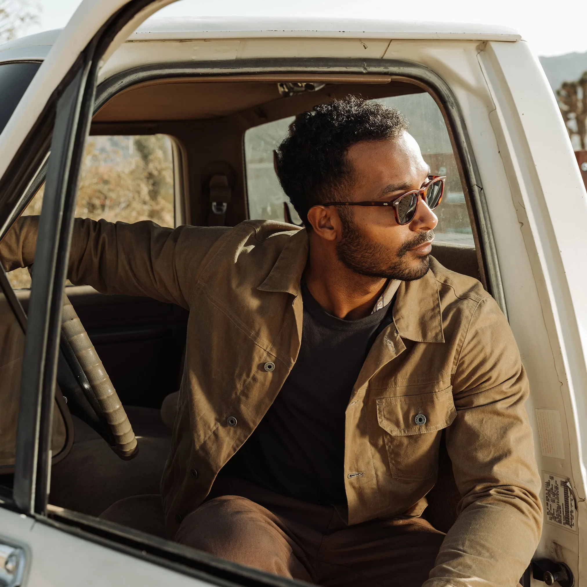 Flannel-Lined Waxed Trucker Jacket in Field Tan