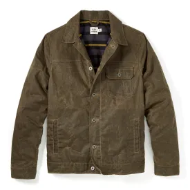 Flannel-Lined Waxed Trucker Jacket in Forest