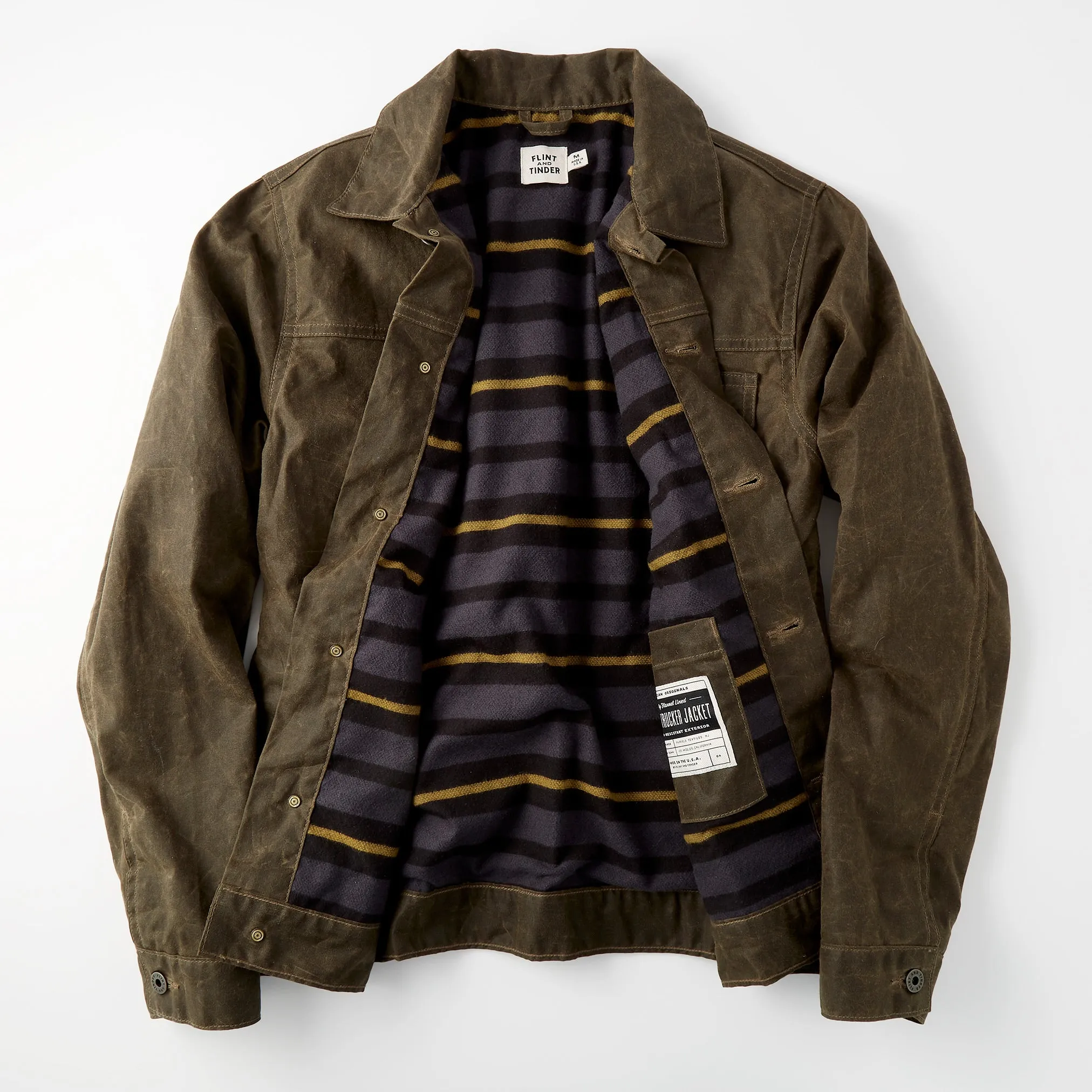 Flannel-Lined Waxed Trucker Jacket in Forest