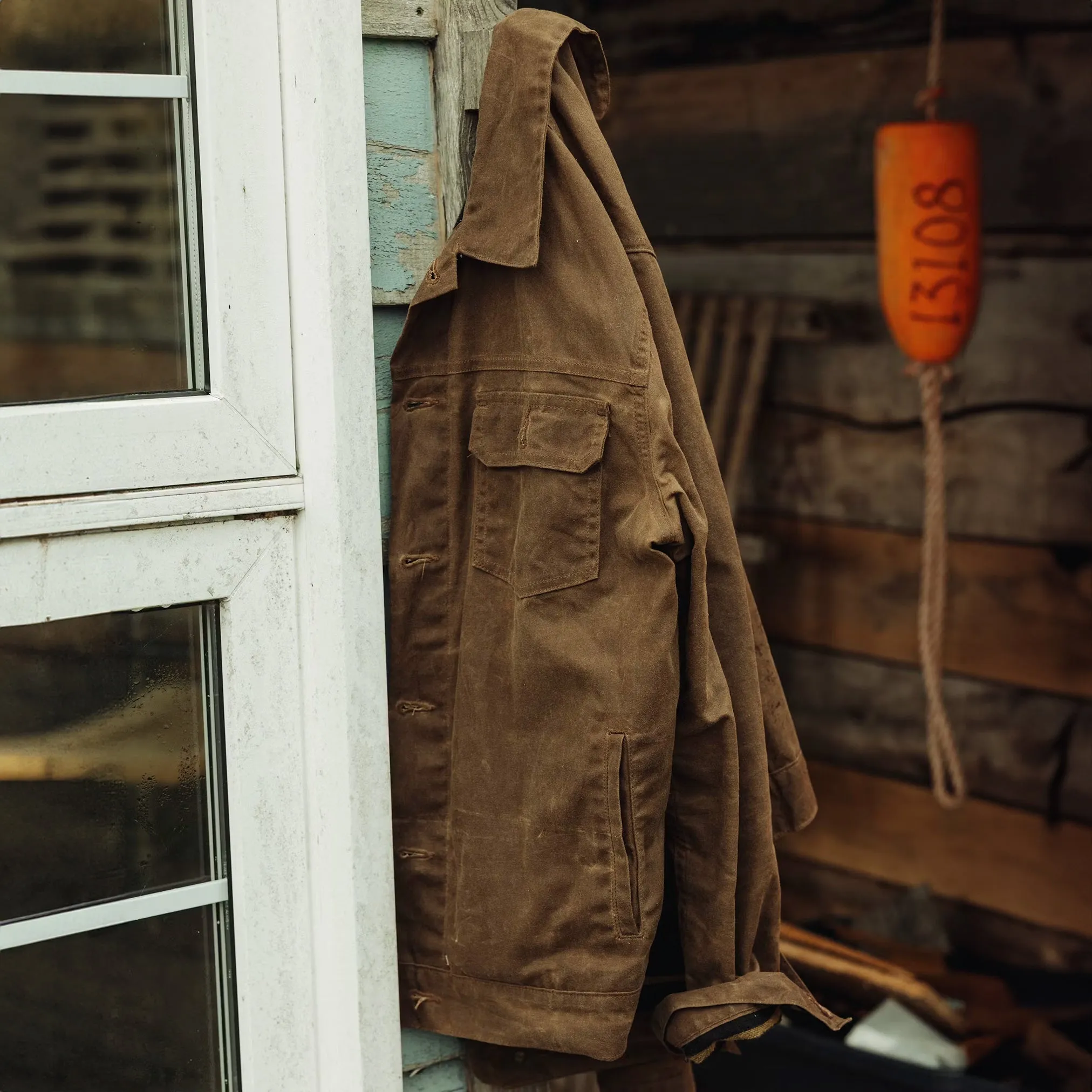 Flannel-Lined Waxed Trucker Jacket in Havana