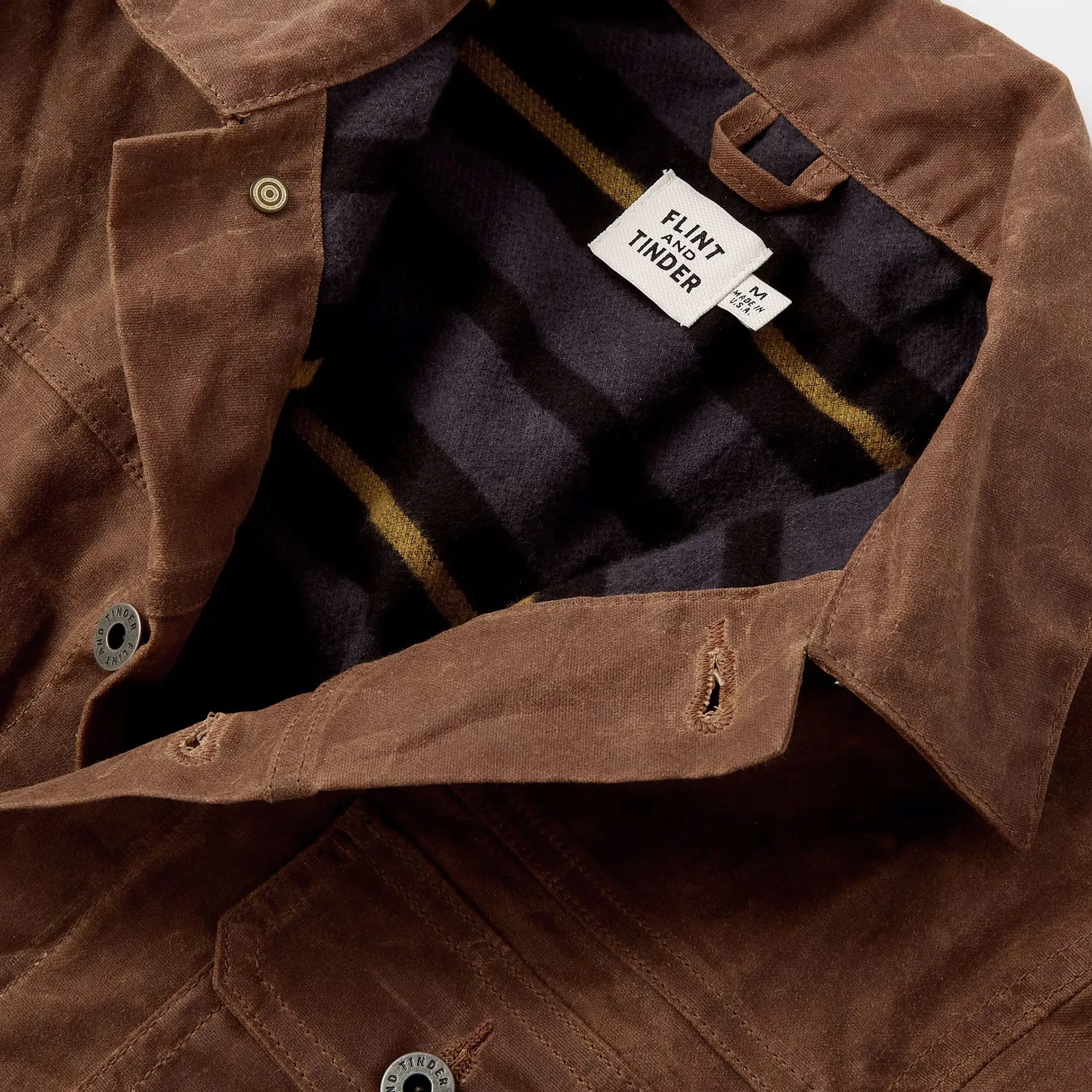 Flannel-Lined Waxed Trucker Jacket in Havana