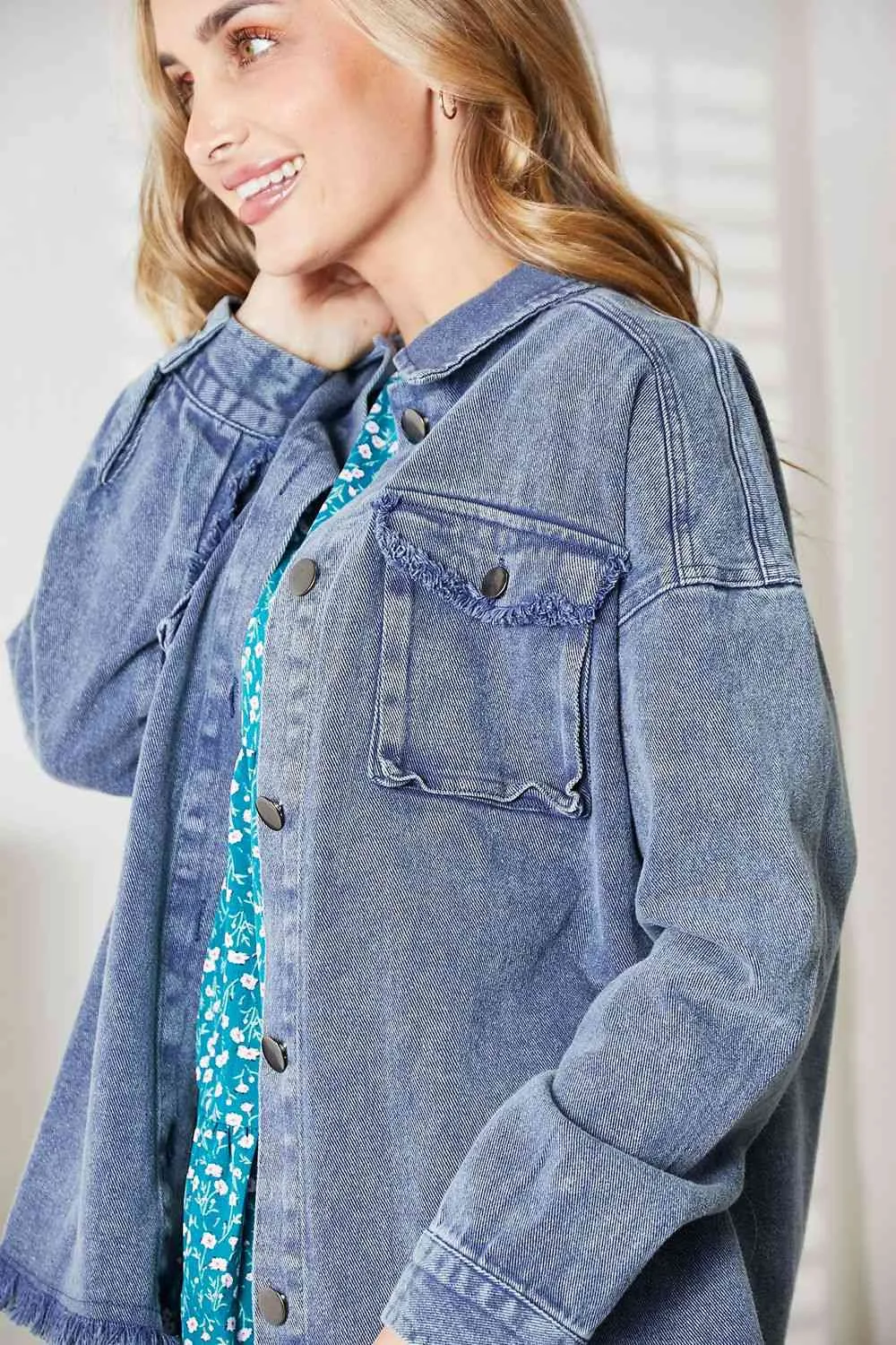 Full Size Mineral-Washed Button-Down Denim Jacket