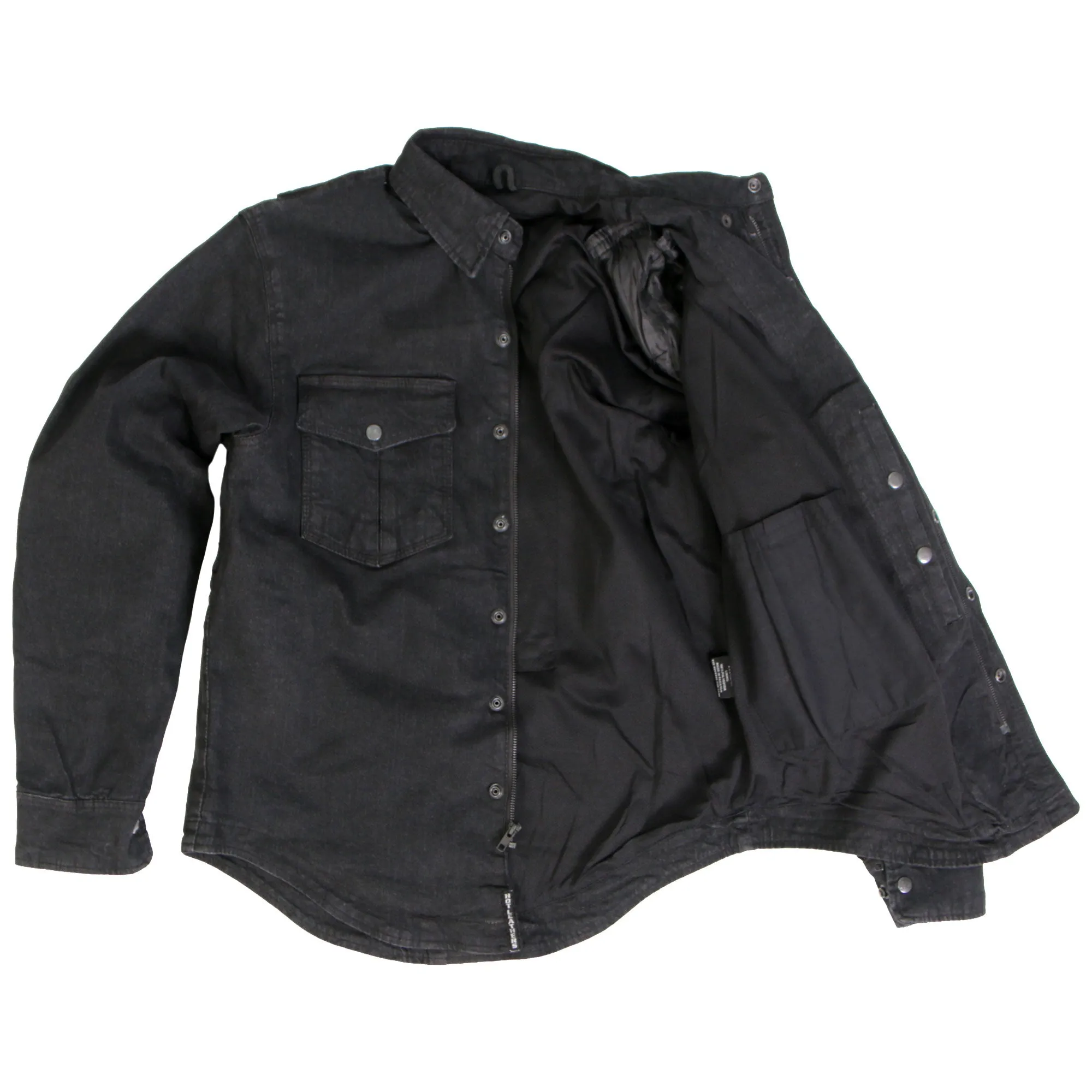 Hot Leathers JKM3009 Men's Classic Motorcycle Black Denim Long Sleeve Biker Shirt with Armor