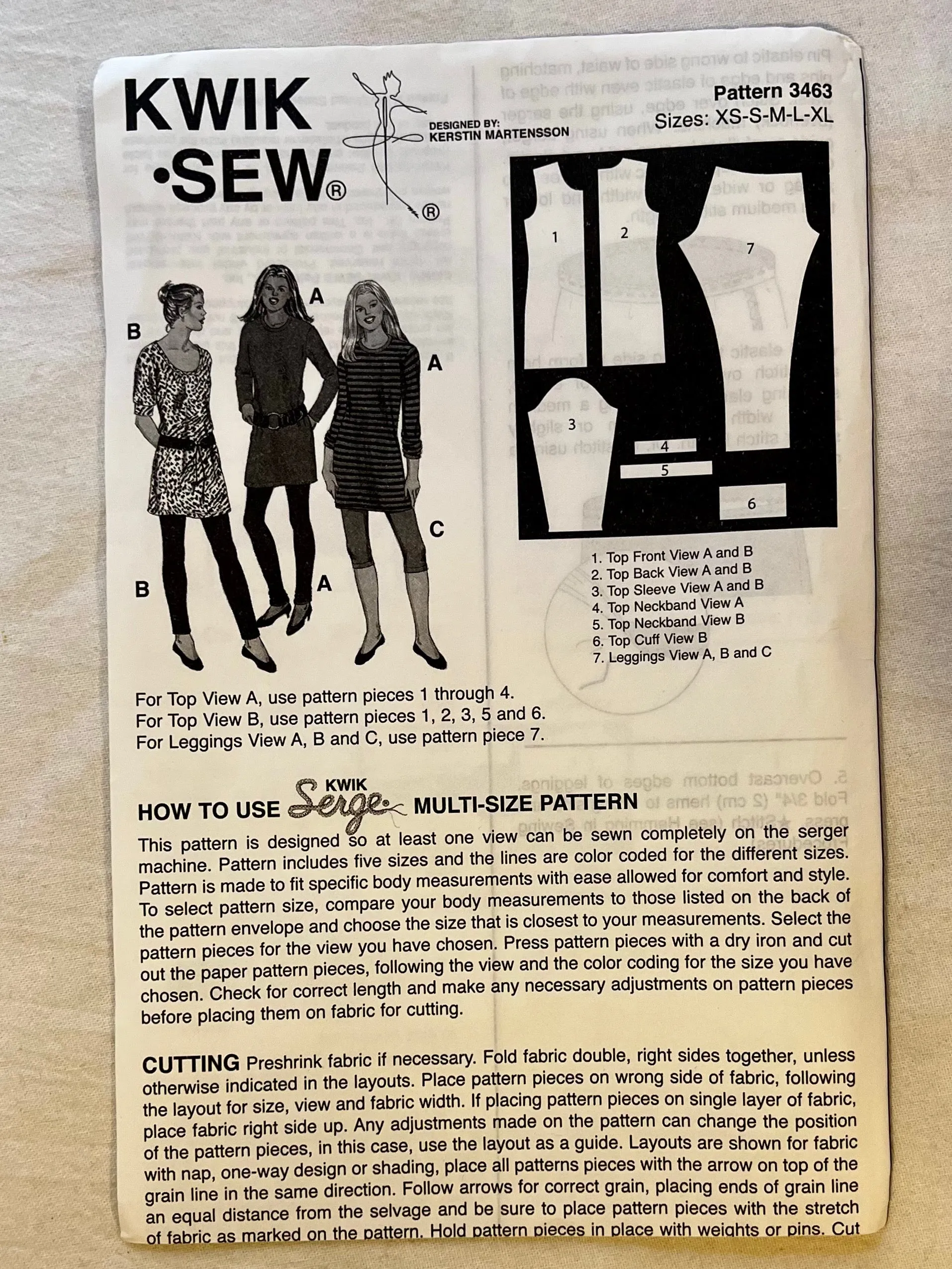 Kwik Sew 3463 PARTIALLY CUT Adult Casual/Athletic Wear Sizes Sizes XS-XL