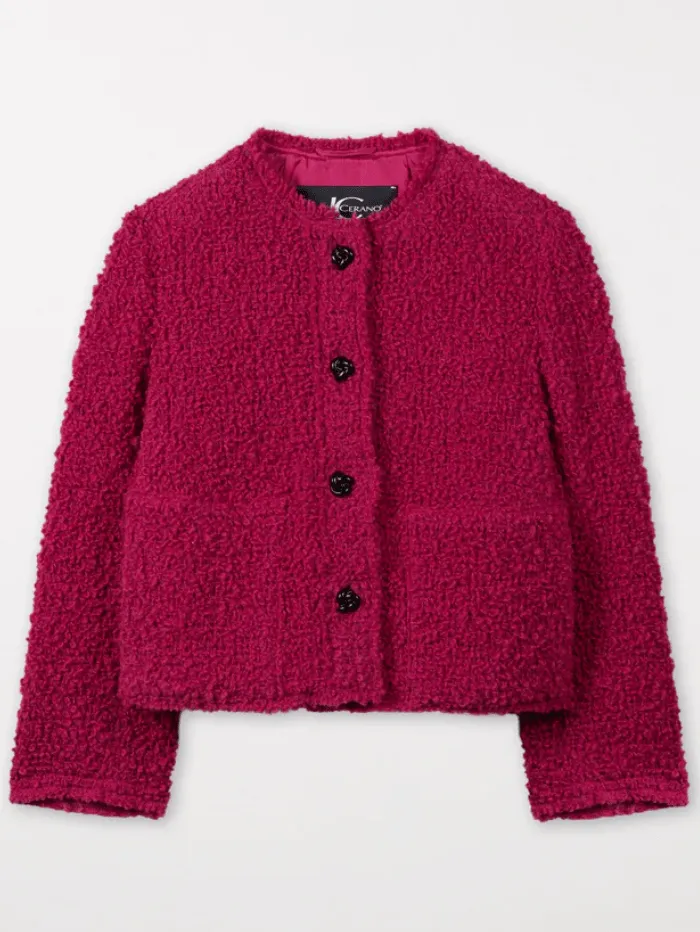 Luisa Cerano Bouclé Wool Tweed Jacket In Berry Pink 408286 3524 Col 0455