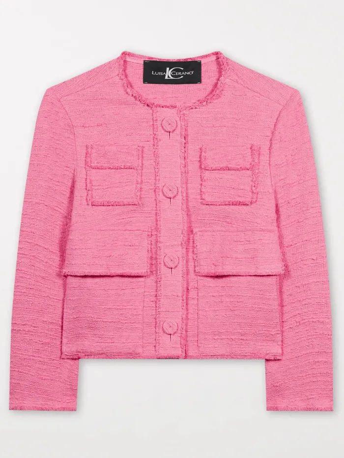 Luisa Cerano Tweed Look Jacket in Candy Pink 498018 3551 Col 0445