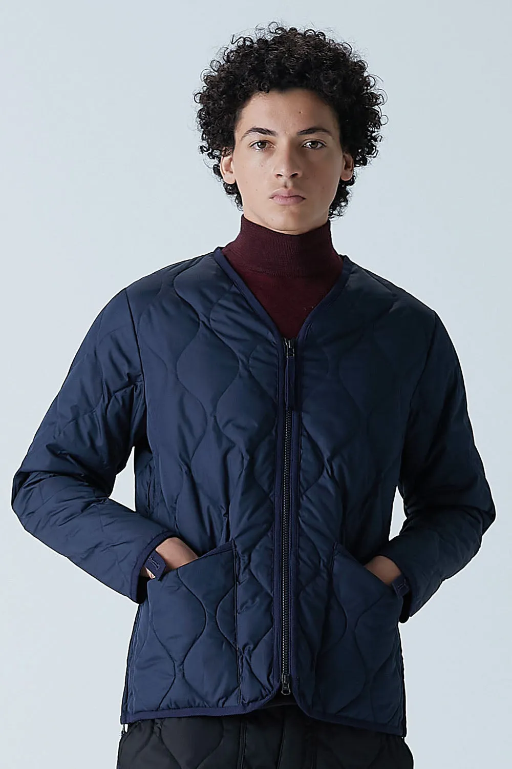 Military Zip V Neck Down Jacket - Dark Navy