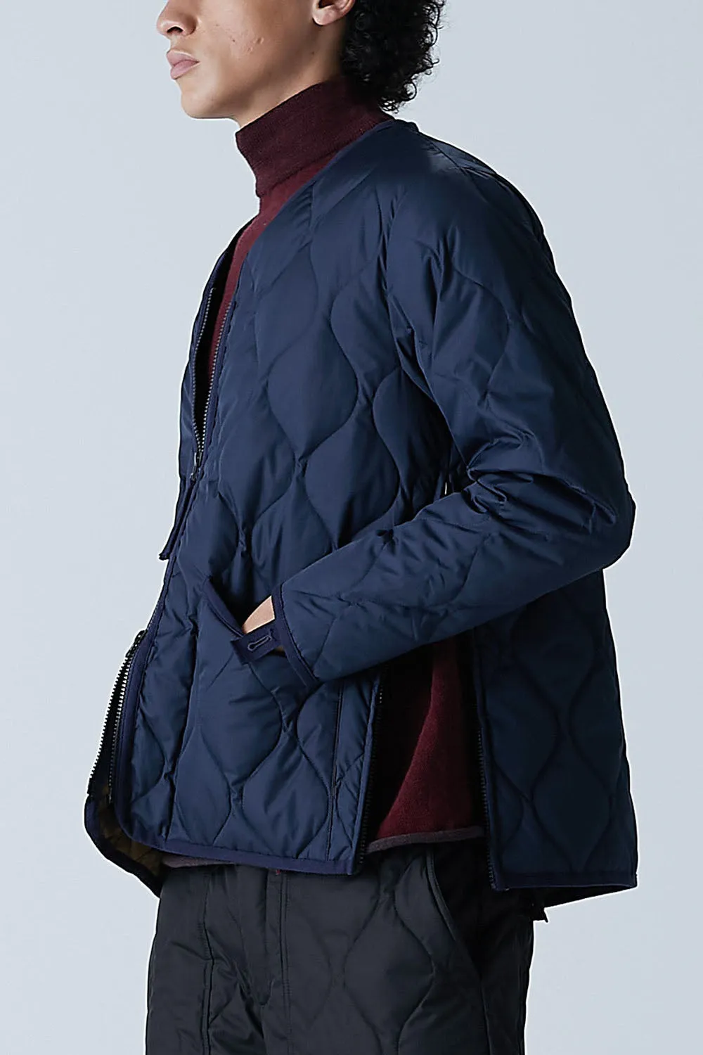 Military Zip V Neck Down Jacket - Dark Navy