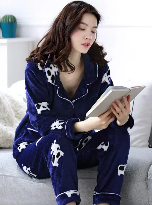 NAVY BLUE COW LONG SLEEVE VELVET SUIT