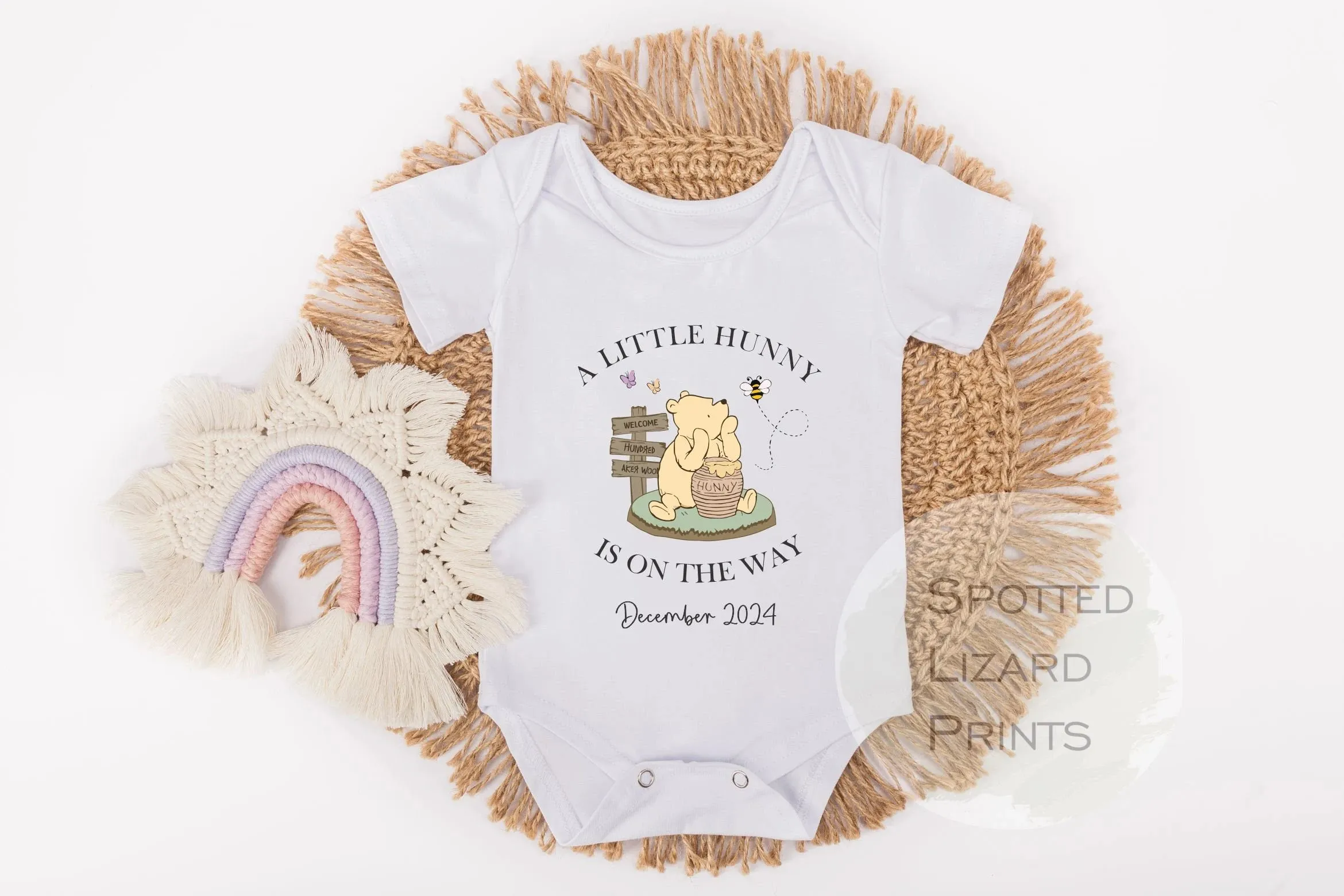 Personalised A Little Hunny is on the Way Classic Winnie the Pooh Baby Rompersuit or Baby Vest | New Baby Coming Home outfit, Baby announcement