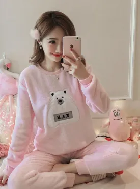 POLAR BEAR PINK VELVET LONG SLEEVE PAJAMAS SET