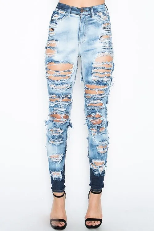 "Pretty damaged" high waist cutout distressed skinny jeans