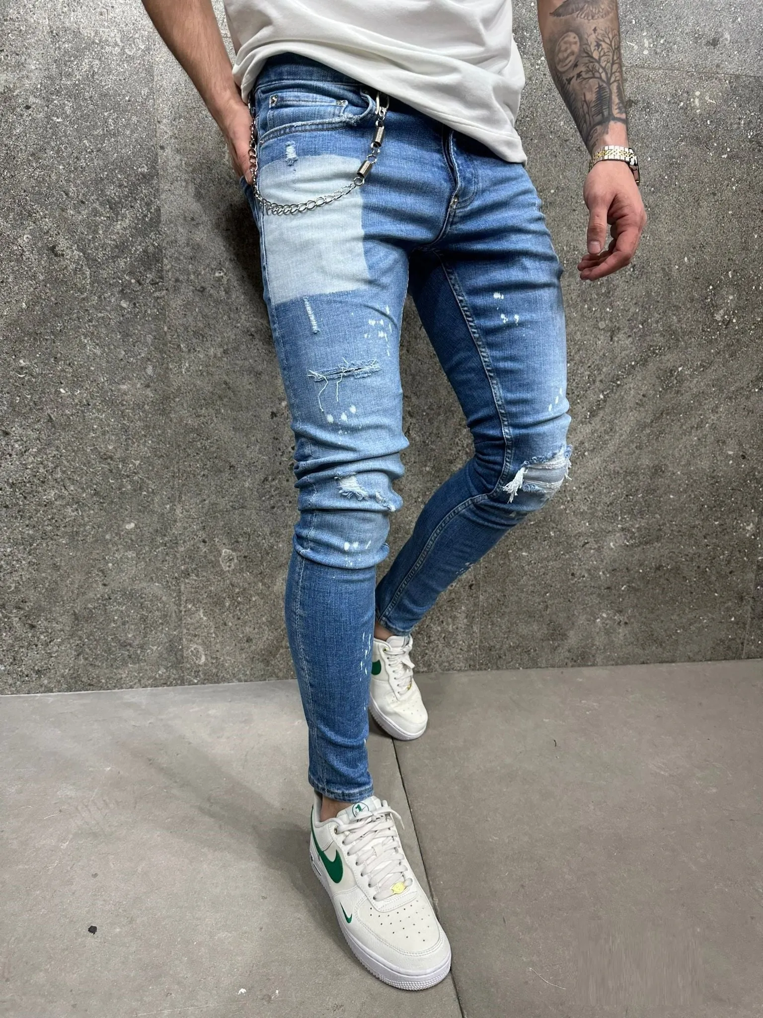 Reck Skinny Ripped Jeans   Chain - Blue Y27