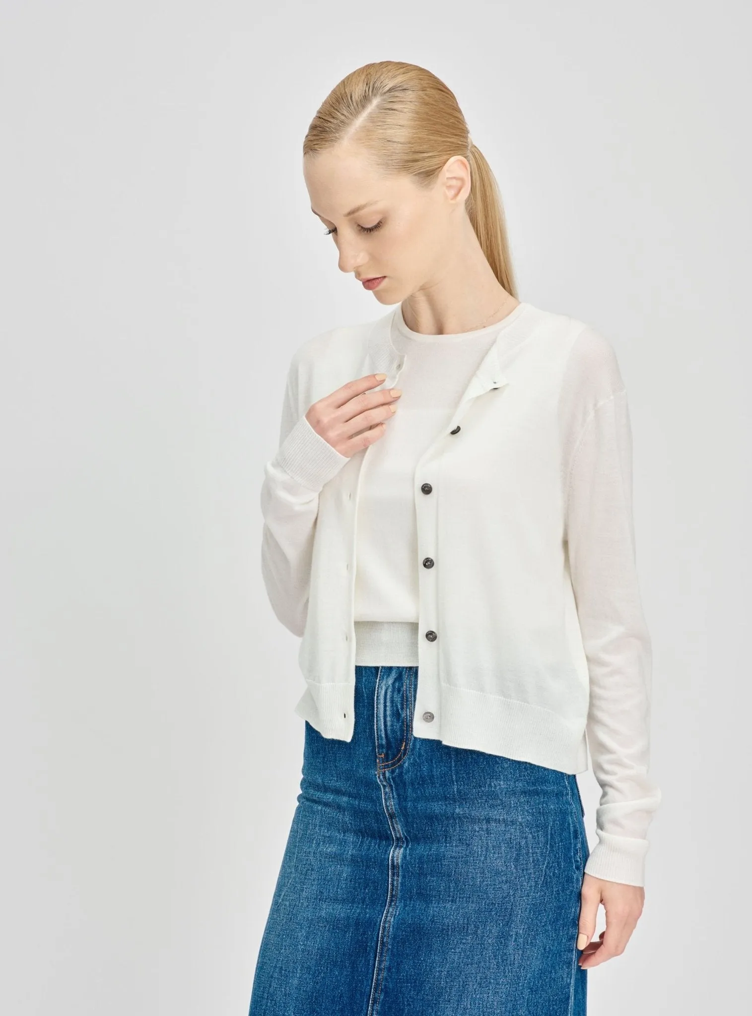 SARAH silk-blended cardigan (White)