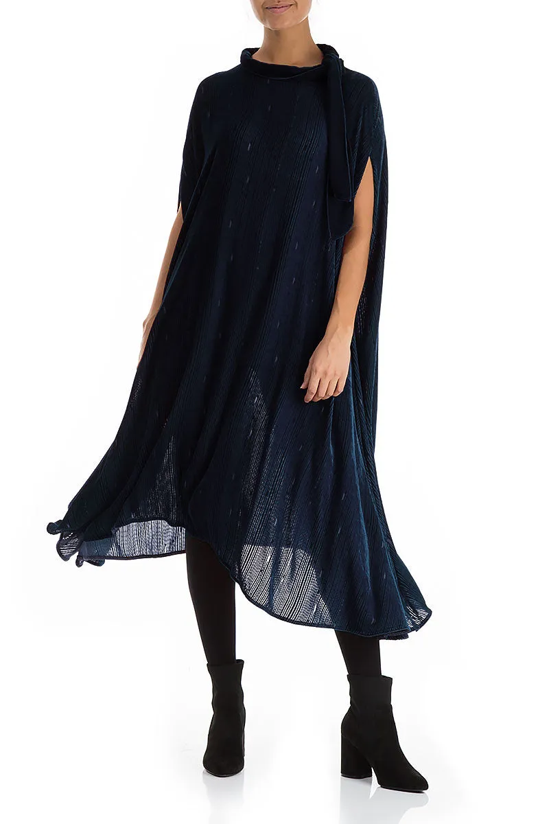 Side Neck Tie Navy Kaftan Dress