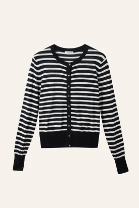 SILK-VIVIAN classic cardigan (Black stripe)