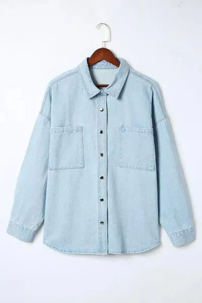 Stylish Plus Size Denim Jacket: Snap Down & Pocketed - Women's Shackets