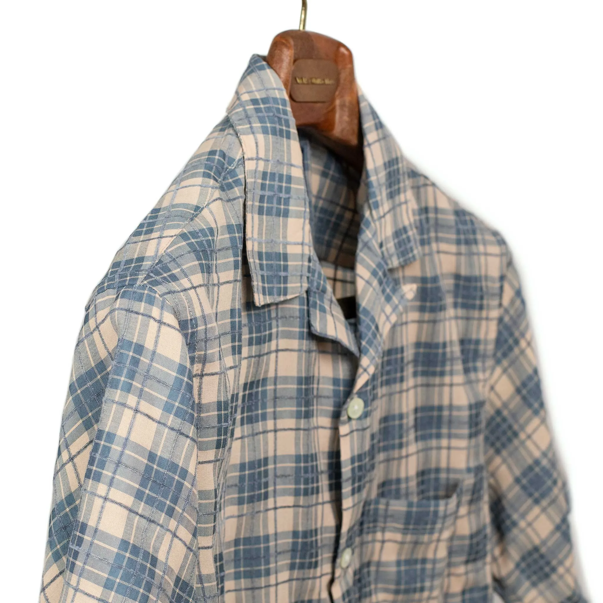 Trail camp collar shirt in country blue and  cream plaid jacquard