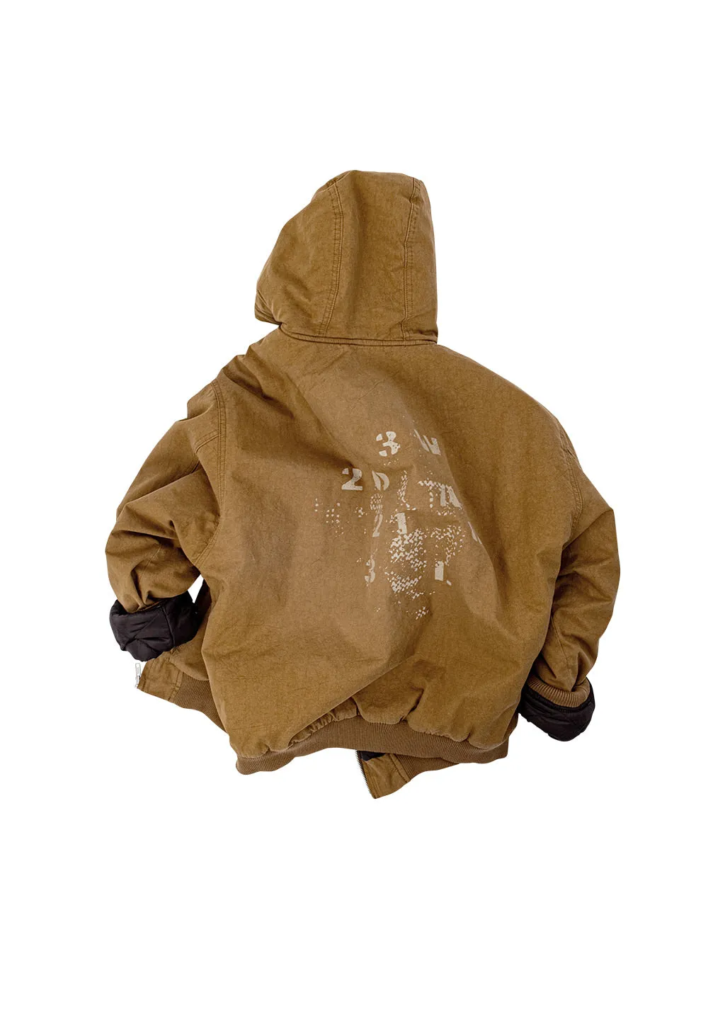 Typo graphic over hood jacket camel