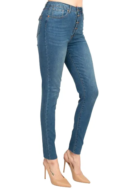 Velvet Heart Mid Waist Skinny Stretch Button Closure Denim Pants with Pockets