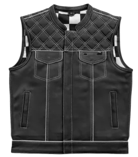 White Checker Leather Club Vest by First Mfg.