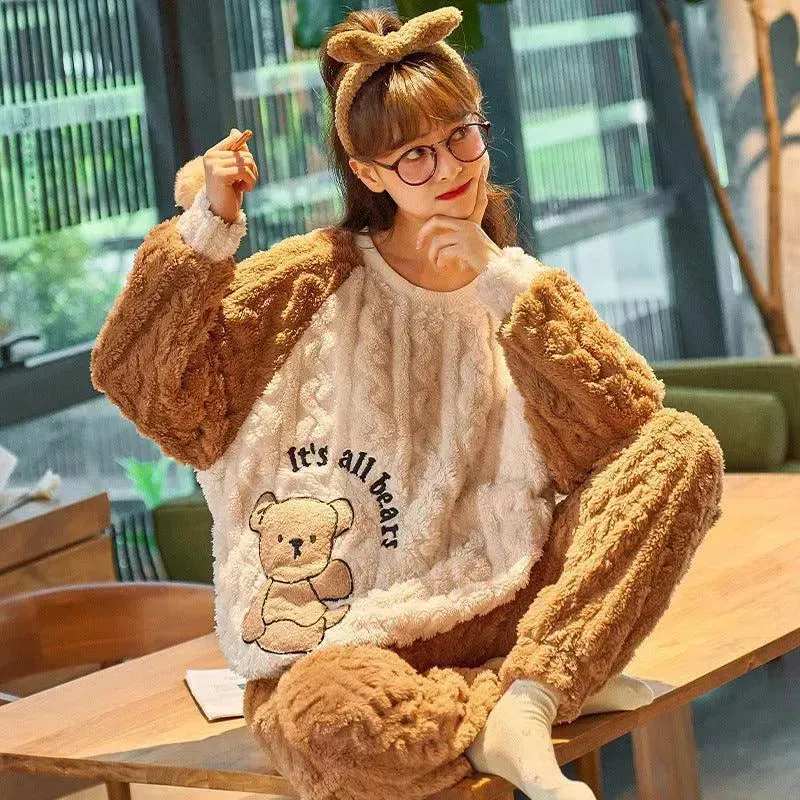 Women's Autumn And Winter Thickened Flannel Long Pajamas Pajamas