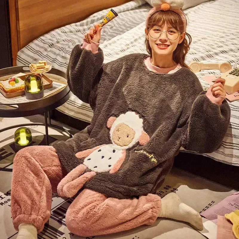 Women's Autumn And Winter Thickened Flannel Long Pajamas Pajamas